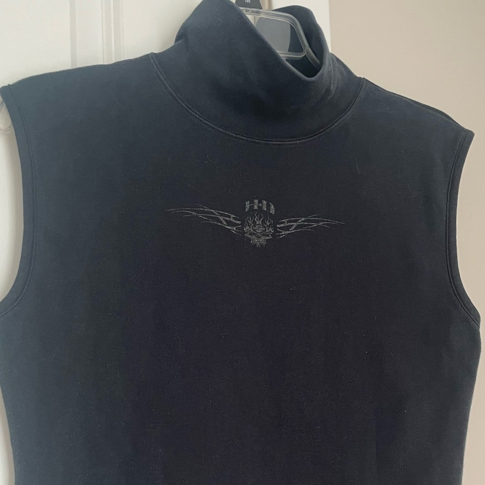 Harley Davidson‎ Sleeveless Cut-off Turtleneck Shirt Winged Logo Black Size XL